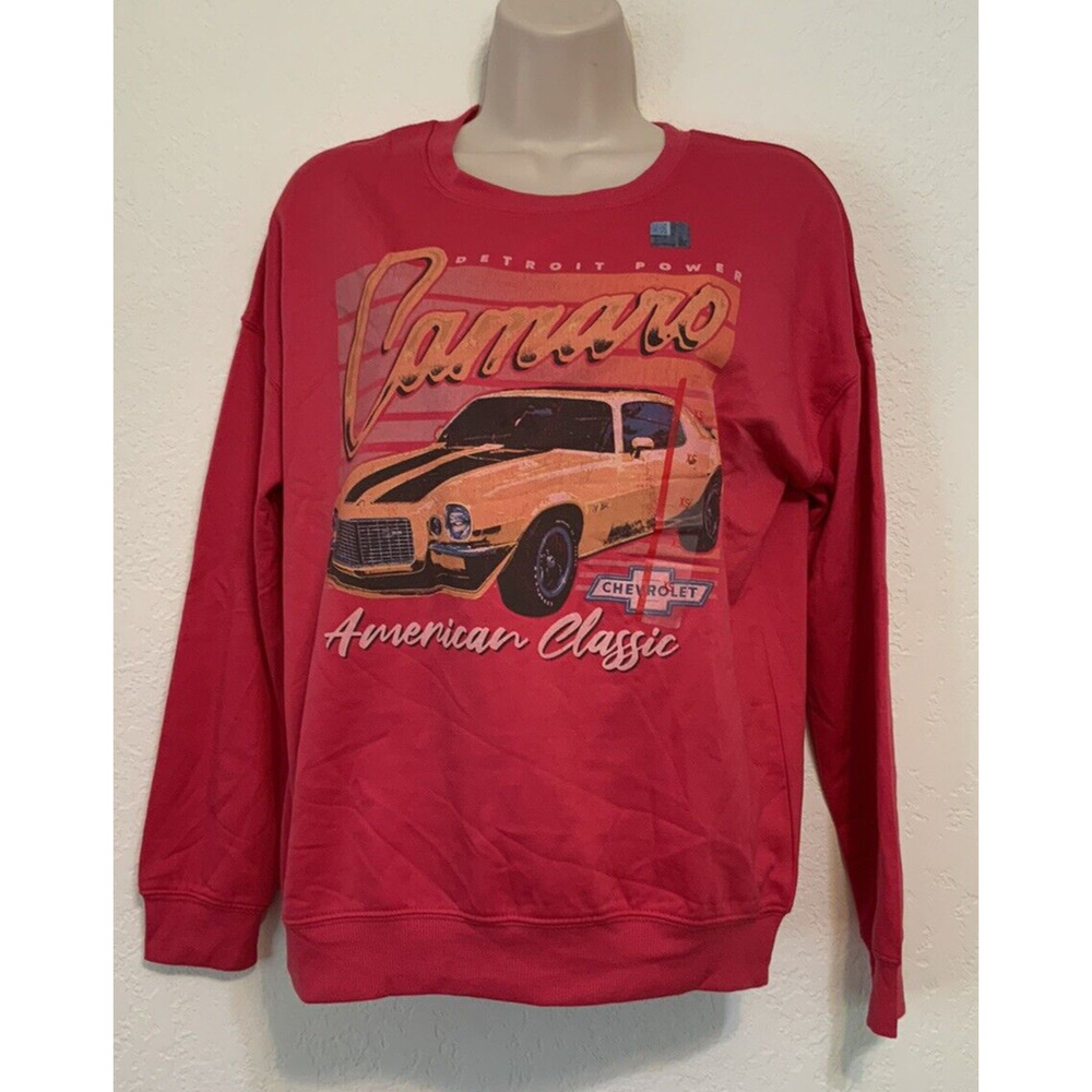 General Motors Womens‎ Red Raspberry Wine Crewneck Detroit Camaro Sweatshirt XS